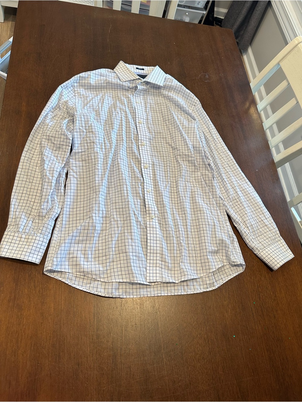 Men's White and Blue Windowpane Dress Shirt